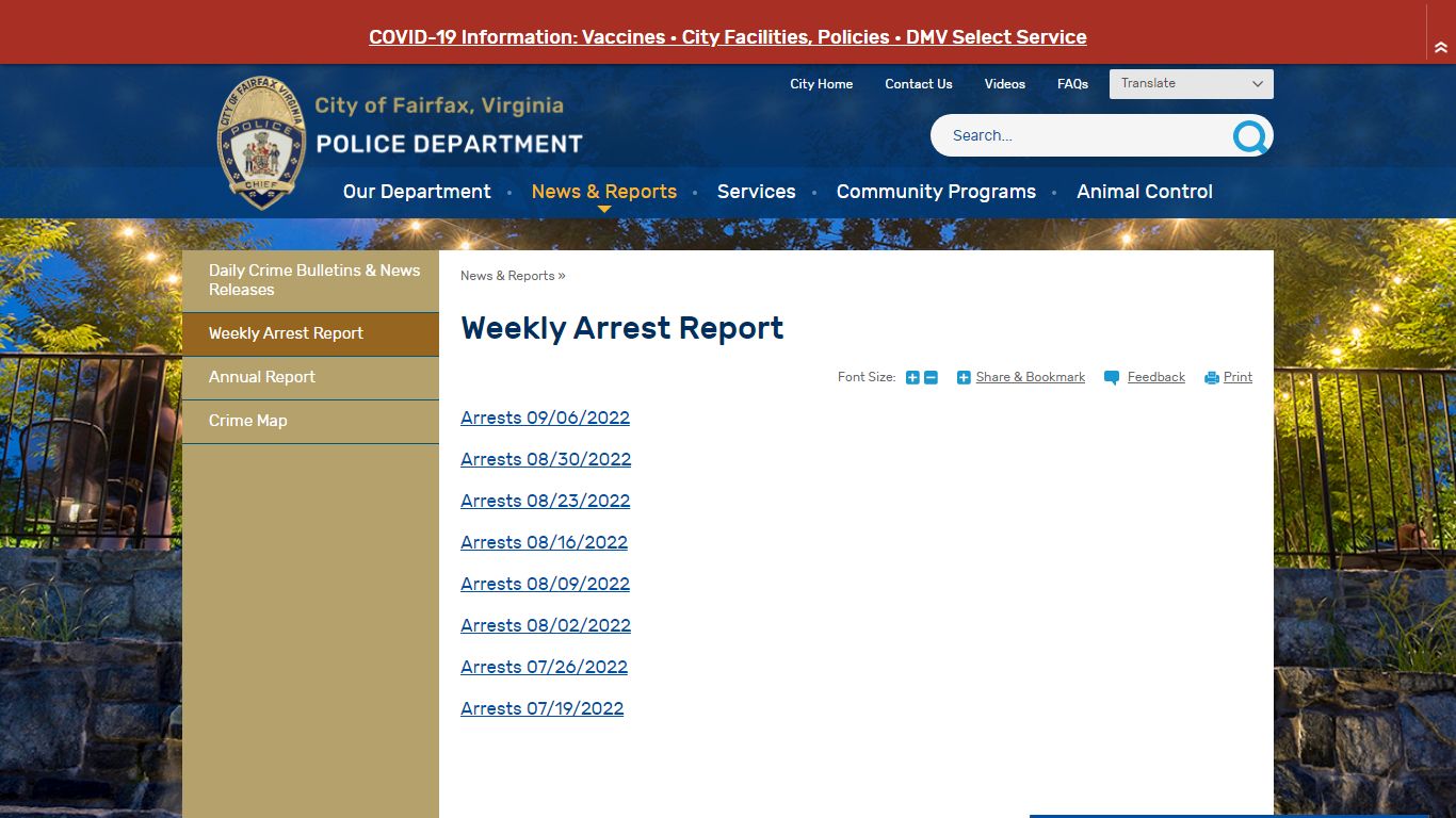 Weekly Arrest Report | City of Fairfax, VA